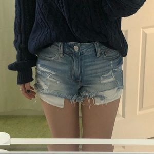 high waisted light wash denim shorts